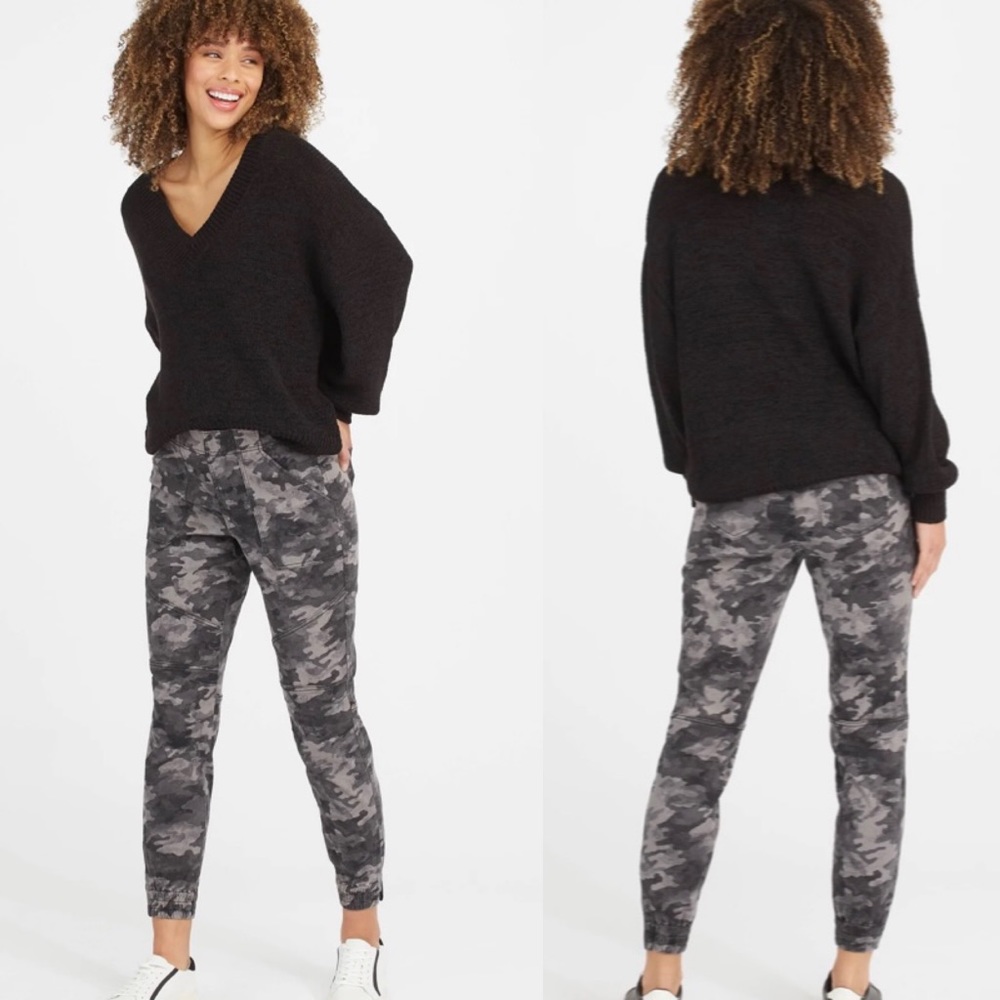 Spanx Camo Cargo Joggers Stretch Twill Blackwash Size X-Large NWT - Picture 2 of 16